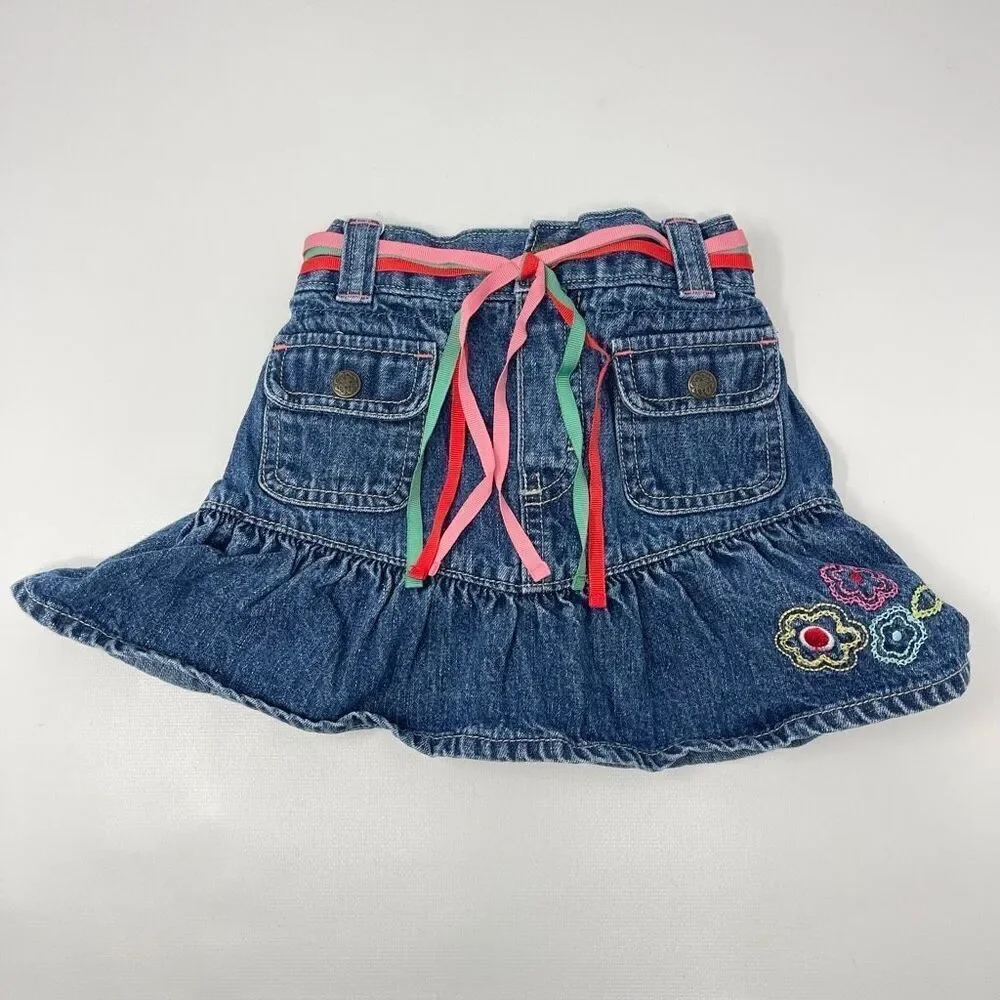 Vintage Y2K Osh Kosh B’Gosh Red Flare Pants & Ruffle Denim Skirt Girls Size 2T